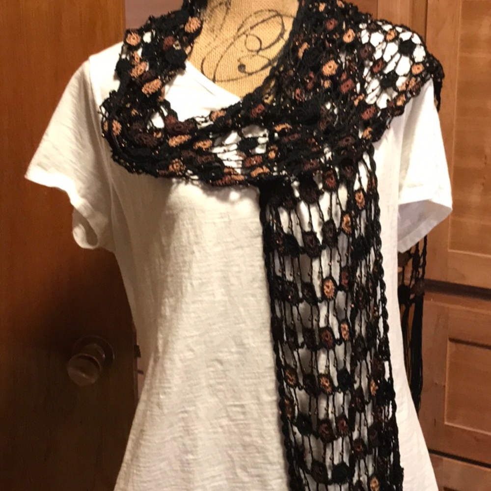 Chico's Black and Rust Colored Scarf with Beading